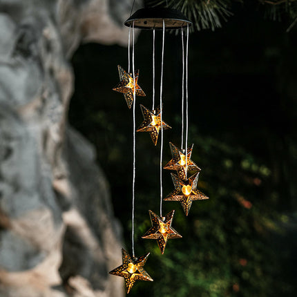 Solar Waterproof Wind Chimes Star Moon Solar Light for Patio Yard Garden Decoration
