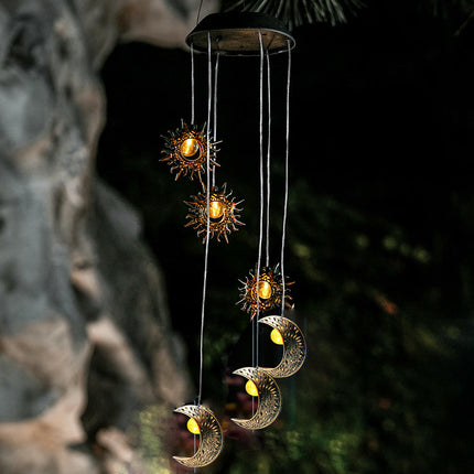 Solar Waterproof Wind Chimes Star Moon Solar Light for Patio Yard Garden Decoration