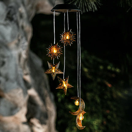 Solar Waterproof Wind Chimes Star Moon Solar Light for Patio Yard Garden Decoration