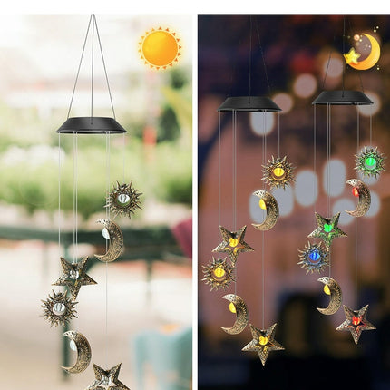 Solar Waterproof Wind Chimes Star Moon Solar Light for Patio Yard Garden Decoration