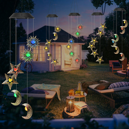 Solar Waterproof Wind Chimes Star Moon Solar Light for Patio Yard Garden Decoration