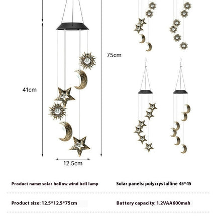 Solar Waterproof Wind Chimes Star Moon Solar Light for Patio Yard Garden Decoration