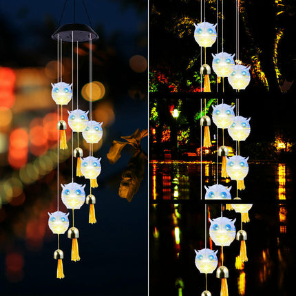 Owl LED Solar Powered Wind Chimes Color Changing Waterproof Chimes for Outdoor Patio Yard
