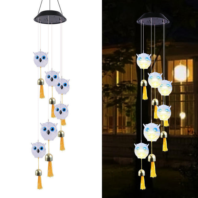 Owl LED Solar Powered Wind Chimes Color Changing Waterproof Chimes for Outdoor Patio Yard