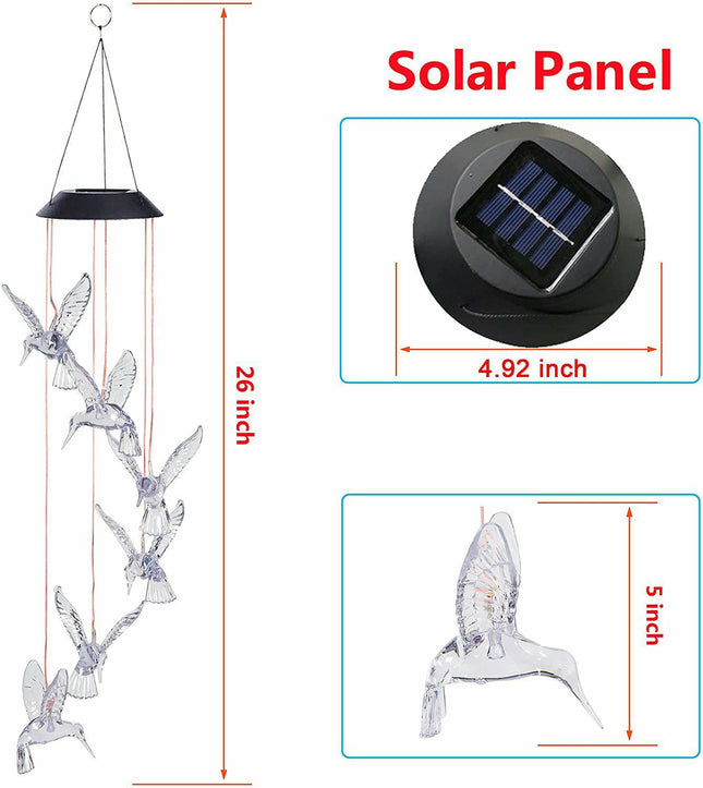 2 Pack Hummingbird Solar Wind Chimes Lights Waterproof Solar Powered Lights for Yard Garden Decor