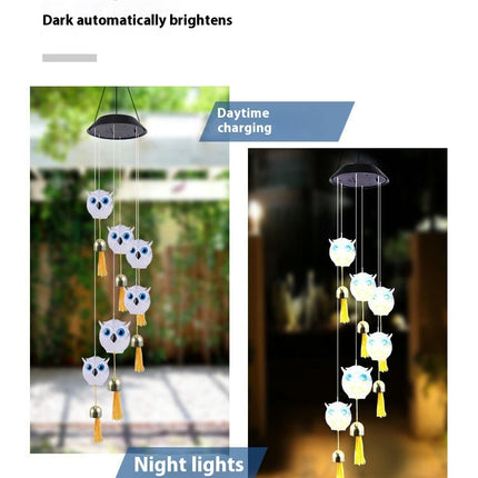 Owl LED Solar Powered Wind Chimes Color Changing Waterproof Chimes for Outdoor Patio Yard