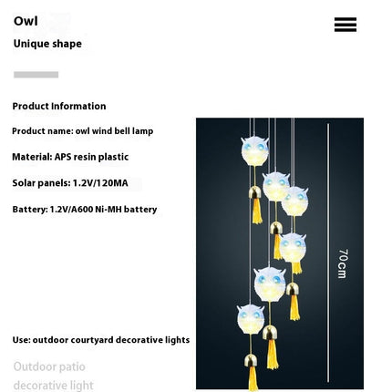 Owl LED Solar Powered Wind Chimes Color Changing Waterproof Chimes for Outdoor Patio Yard