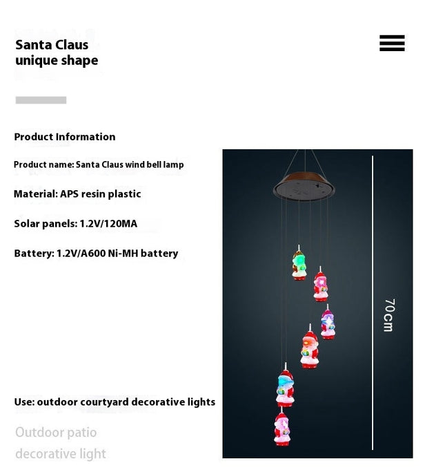 Solar Wind Chimes Color Changing Santa Claus Outdoor Wind Chime Lights for Garden Yard Decoration