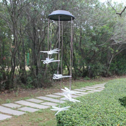 2 Pack Solar Dragonfly Wind Chimes Waterproof Solar Hanging Light for Garden Decor