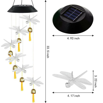 2 Pack Solar Dragonfly Wind Chimes Waterproof Solar Hanging Light for Garden Decor