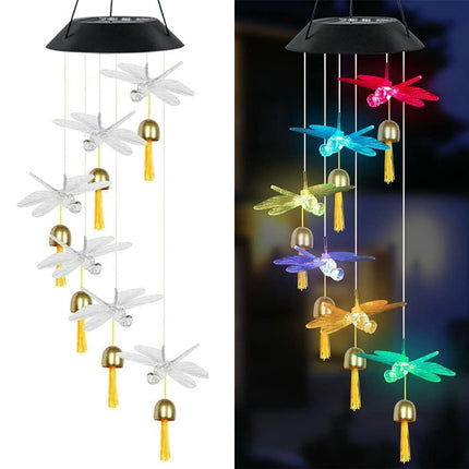 2 Pack Solar Dragonfly Wind Chimes Waterproof Solar Hanging Light for Garden Decor