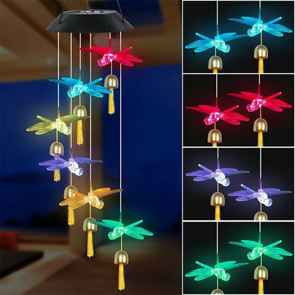 2 Pack Solar Dragonfly Wind Chimes Waterproof Solar Hanging Light for Garden Decor