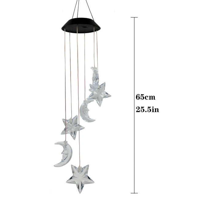 2 Pack Solar Color Changing Sun Moon Wind Chime Waterproof Solar Light for Garden Yard Decor