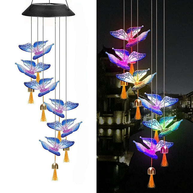 2 Pack Solar Wind Chimes Butterfly Changing Colors Wind Chime Light for Garden Yard Decor