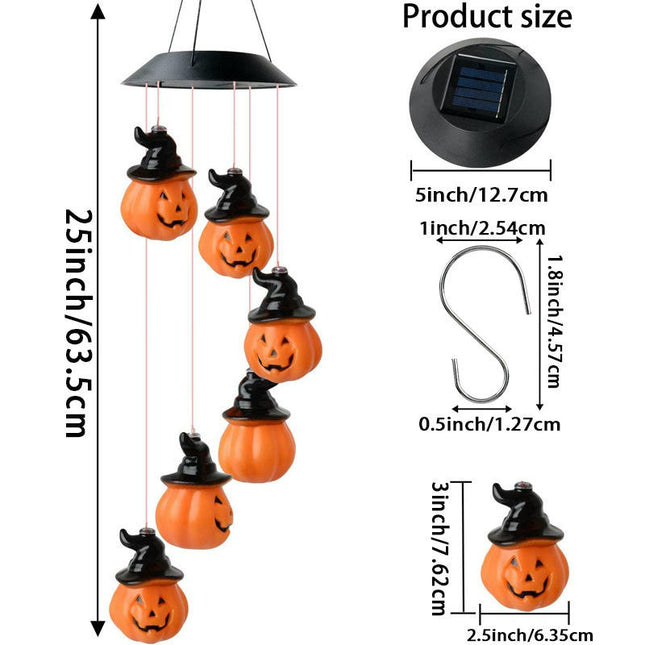 2 Pack Halloween Wind Chimes Pumpkin Solar Light Wind Chimes Light for Outdoor Decor