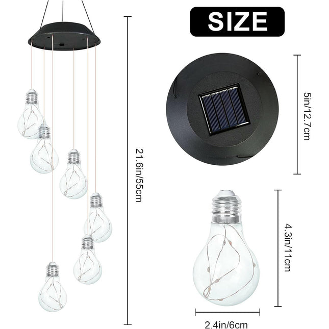 2 Pack Colorful LED Solar Wind Chimes Light Bulb Shape Waterproof Solar Lights for Garden Decor
