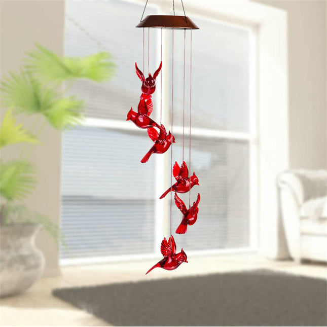 2 Pack Solar Wind Chime Color Changing Bird Hanging Solar Light for Garden Decor