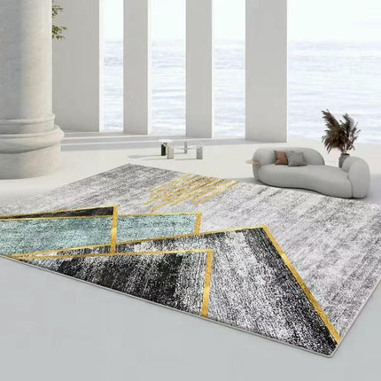 Abstract Area Rug Low Pile Carpet-Indoor Distressed Floor Rug for Abstract Style Decor