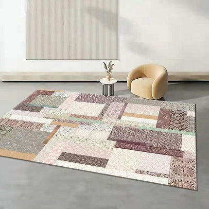 Abstract Area Rug Low Pile Carpet-Indoor Distressed Floor Rug for Abstract Style Decor