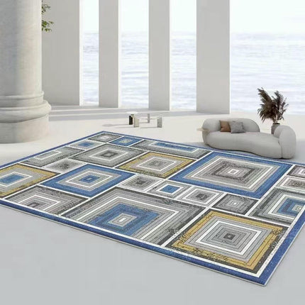 Abstract Area Rug Low Pile Carpet-Indoor Distressed Floor Rug for Abstract Style Decor