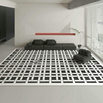 Modern Geometry Area Rug,Indoor Black Large Area Rugs,Washable Carpet for Living Room Bedroom