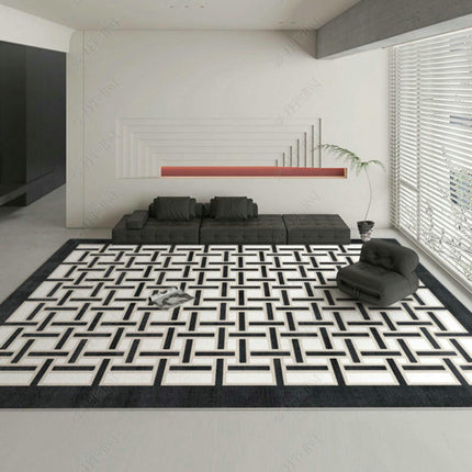 Modern Geometry Area Rug,Indoor Black Large Area Rugs,Washable Carpet for Living Room Bedroom