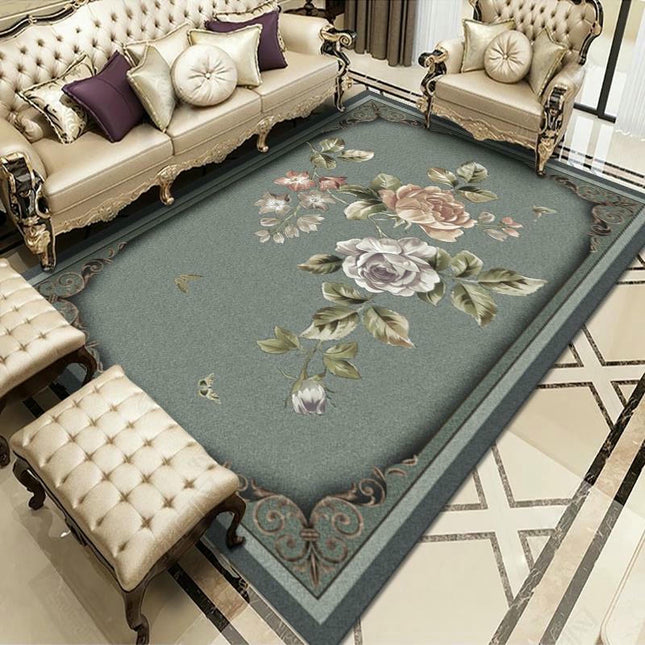 Low Pile Flowers Area Rug Machine Washable Rug Indoor Non Slip Rug Floor Carpet for Living Room