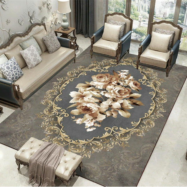 Low Pile Flowers Area Rug Machine Washable Rug Indoor Non Slip Rug Floor Carpet for Living Room