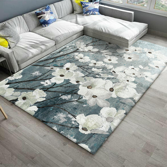 Low Pile Plants and Flowers Area Rug Indoor Non Slip Rug Floor Carpet for Living Room 1