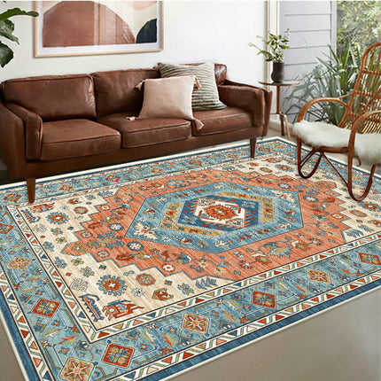 Area Rug Living Room Rugs Vintage Floral Boho Non-Slip Low Pile Machine Washable Area Rug for Bedroom