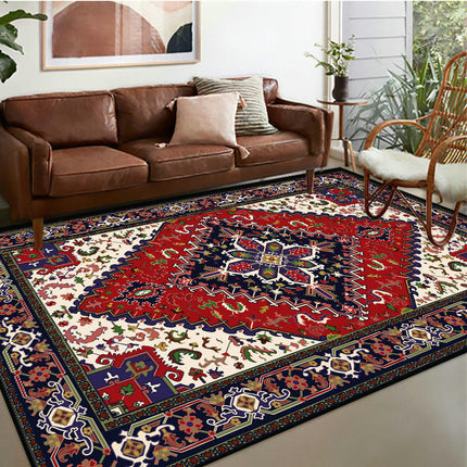 Area Rug Living Room Rugs Vintage Floral Boho Non-Slip Low Pile Machine Washable Area Rug for Bedroom