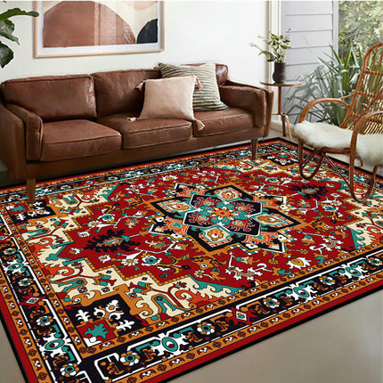 Area Rug Living Room Rugs Vintage Floral Boho Non-Slip Low Pile Machine Washable Area Rug for Bedroom