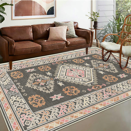 Area Rug Living Room Rugs Vintage Floral Boho Non-Slip Low Pile Machine Washable Area Rug for Bedroom