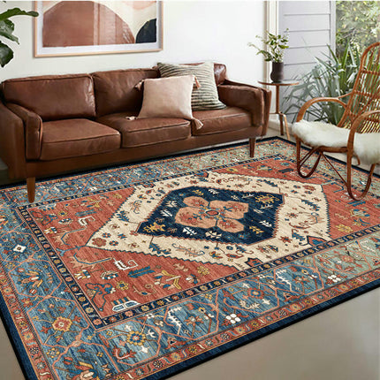 Area Rug Living Room Rugs Vintage Floral Boho Non-Slip Low Pile Machine Washable Area Rug for Bedroom