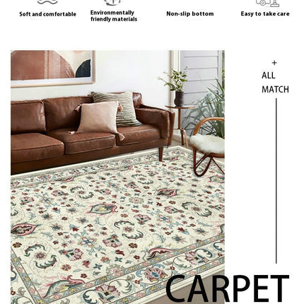 Area Rug Living Room Rugs Vintage Floral Boho Non-Slip Low Pile Machine Washable Area Rug for Bedroom