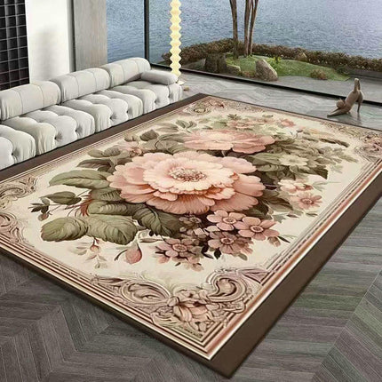 Non-Slip Low Pile Machine Washable Area Rug for Bedroom Flowers Area Rug Living Room Rugs