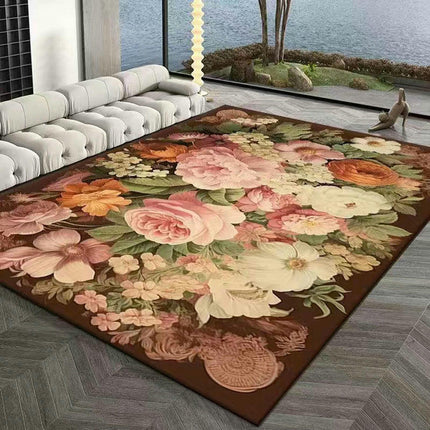Non-Slip Low Pile Machine Washable Area Rug for Bedroom Flowers Area Rug Living Room Rugs