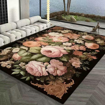 Non-Slip Low Pile Machine Washable Area Rug for Bedroom Flowers Area Rug Living Room Rugs
