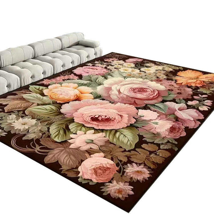 Non-Slip Low Pile Machine Washable Area Rug for Bedroom Flowers Area Rug Living Room Rugs