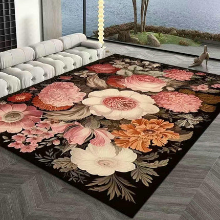 Non-Slip Low Pile Machine Washable Area Rug for Bedroom Flowers Area Rug Living Room Rugs