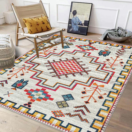 Vintage Boho Geometric Washable Rug, Modern Foldable Area Carpet for Bedroom