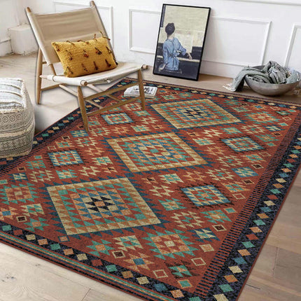 Vintage Boho Geometric Washable Rug, Modern Foldable Area Carpet for Bedroom