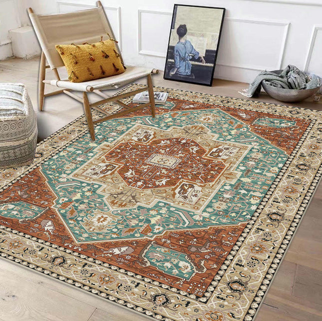 Vintage Boho Geometric Washable Rug, Modern Foldable Area Carpet for Bedroom