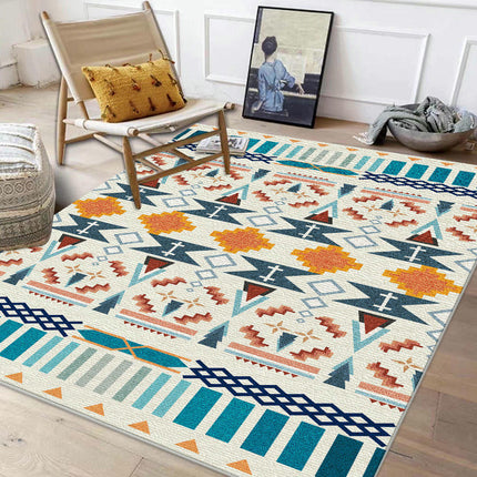 Vintage Boho Geometric Washable Rug, Modern Foldable Area Carpet for Bedroom