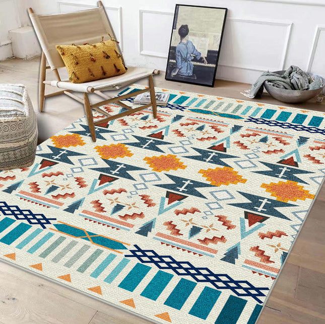 Vintage Boho Geometric Washable Rug, Modern Foldable Area Carpet for Bedroom