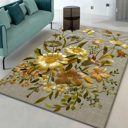 Machine Washable Rug Flowers and Plants Area Rug for Living Room Non-Slip Indoor Carpets Home Decor