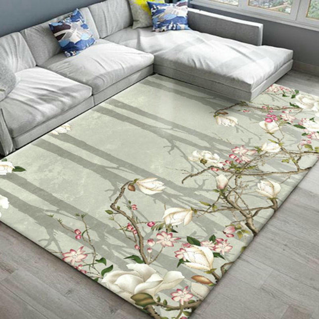 Machine Washable Rug Flowers and Plants Area Rug for Living Room Non-Slip Indoor Carpets Home Decor 1