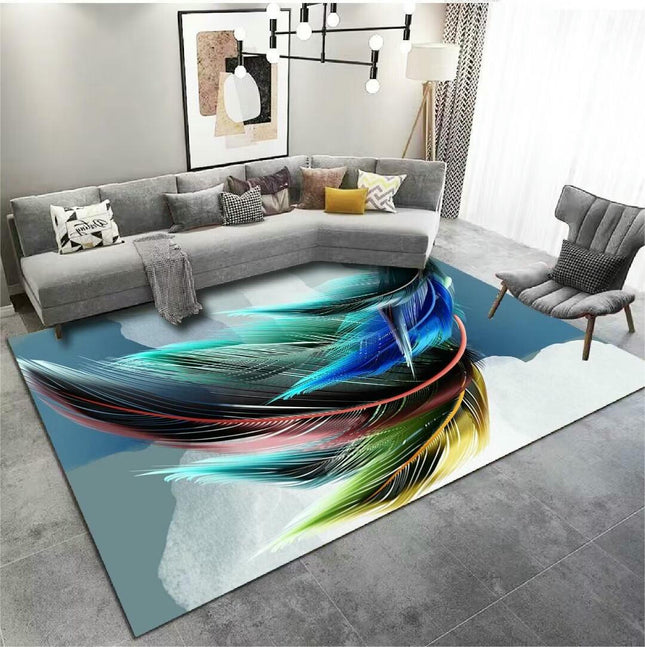 Modern Area Rug, Colorful Feather Indoor Carpet Living Room Bedroom Home Rug 1