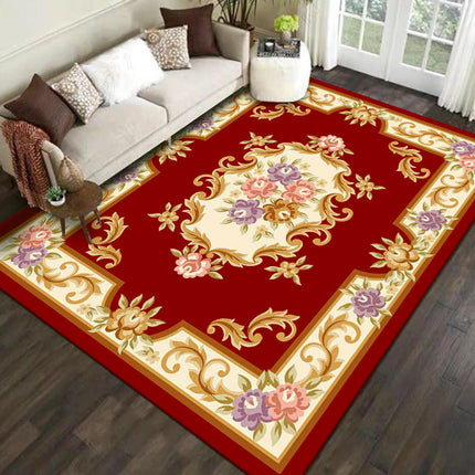 Red Flowers Living Room Area Rug, Modern Home Decor Indoor Non-Slip Rug, Carpet for Bedroom