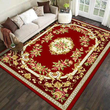 Red Flowers Living Room Area Rug, Modern Home Decor Indoor Non-Slip Rug, Carpet for Bedroom